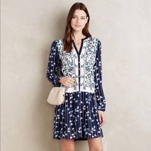 Anthropologie Blue embroidered dress